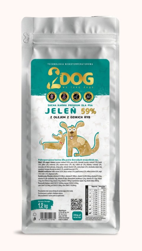 SUCHA KARMA DLA PSA 2Dog JELEŃ 1,2kg ZIMNOTŁOCZONA HIPOALERGICZNA PREMIUM