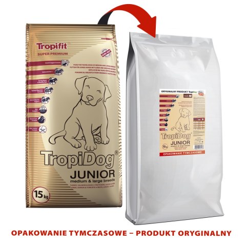 Tropidog Super Premium Junior Medium & Large Breed Z Indykiem, Łososiem I Jajkami 15kg