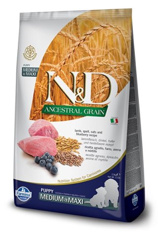 Farmina N&D Ancestral Grain Canine Puppy Medium&Maxi Lamb&Blueberry 12kg