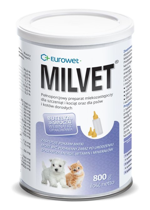 Eurowet Milvet Mleko Zastępcze Dla Szczeniąt I Kociąt 800g